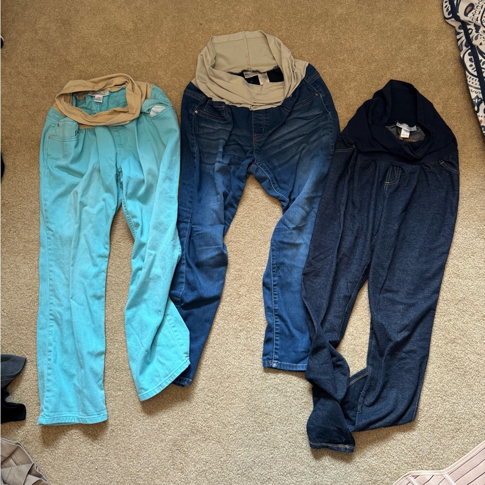 Set of Three MATERNITY Denim and Teal Pants